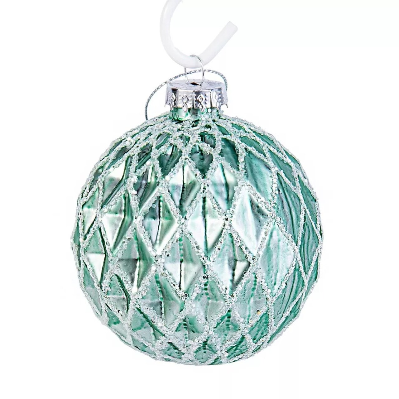 SET OF 2 Green Globe Ornaments, Glass Bauble Ornaments, Christmas Decor 3.15"